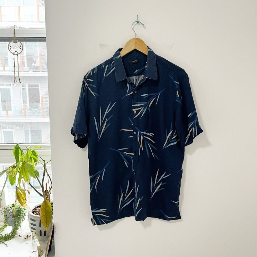 Theory Men's Blue Irving Stem Print Button Up Top Size XL